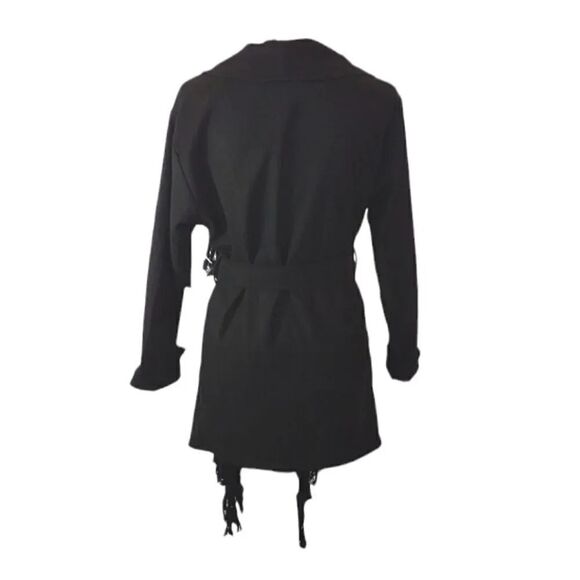 Y2K Black Western Chic Front Fringe Waterfall Belted Midi Jacket Small NWT - Picture 14 of 17
